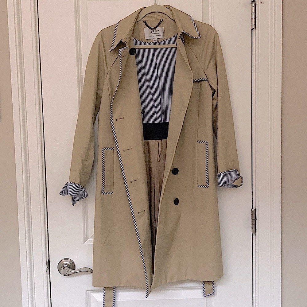 J. Crew Tan Trench Coat with Black Accents